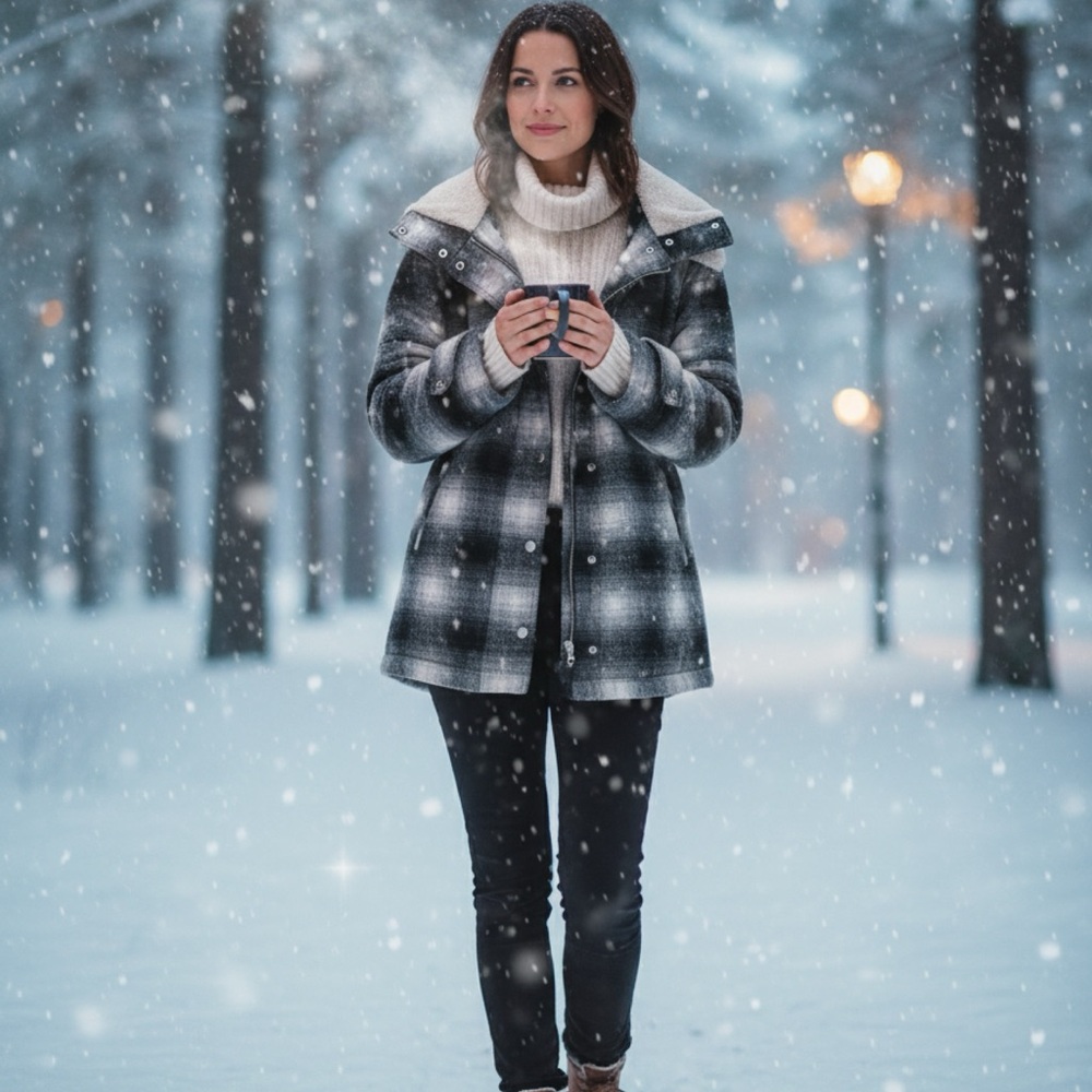 BCBGeneration Black Quilted Jacket with Cream Lining